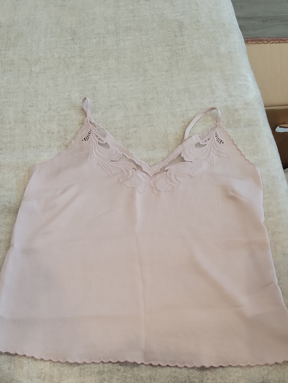 Pink Express Tank Top With Lace Trim And Scalloped Edges, Adjustable Straps